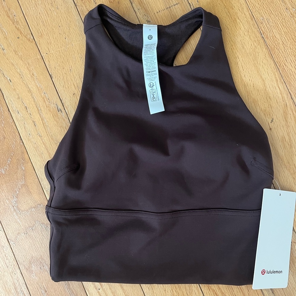 Lululemon Logo Elastic Everlux Shelf Tank Top Espresso Sz 4 NWT ⭐️ 🤎